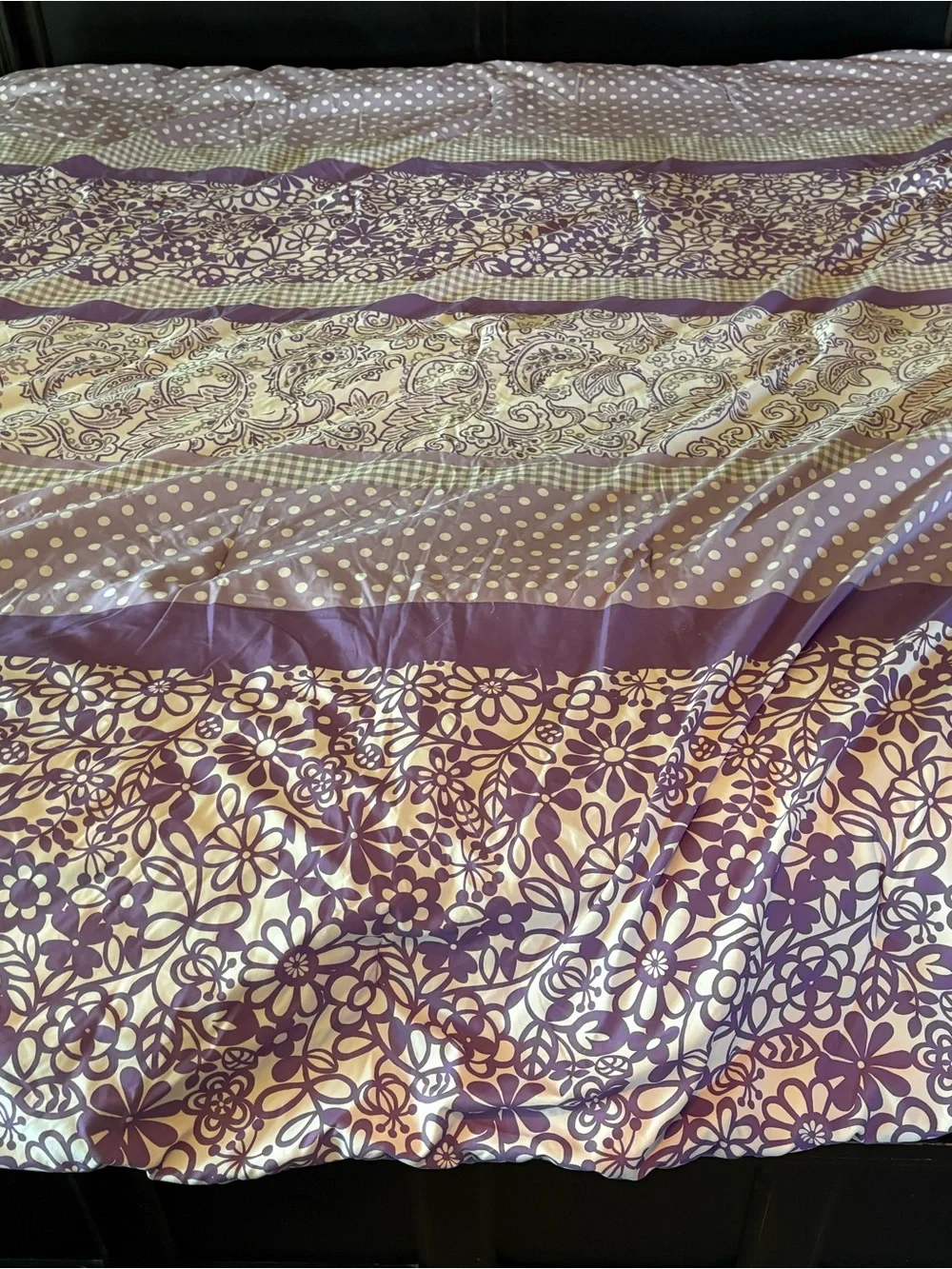 Purple Floral Stripe Bedspread - Unbranded
